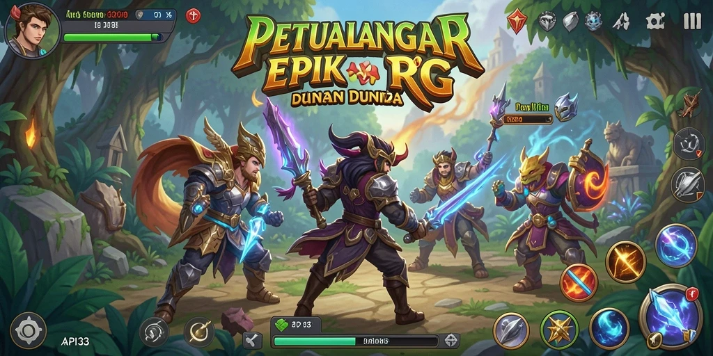 Tampilan gameplay RPG yang menegangkan dan berwarna.