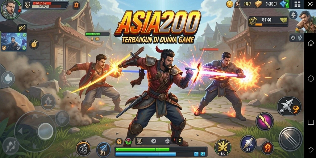 Screenshot utama ASIA200 menunjukkan aksi mendebarkan dari pertarungan karakter yang intens.