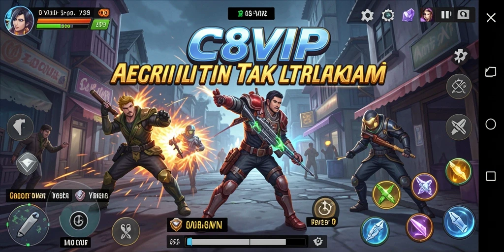 Screenshot aksi seru dari gameplay C8VIP yang menampilkan pertempuran intens.
