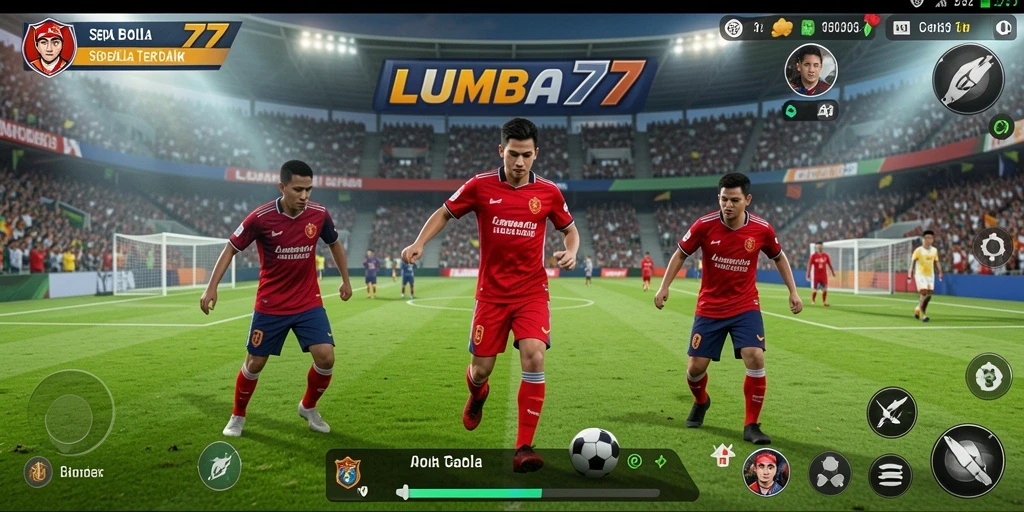 Tampilan gameplay LUMBA77 dengan aksi sepak bola yang seru.