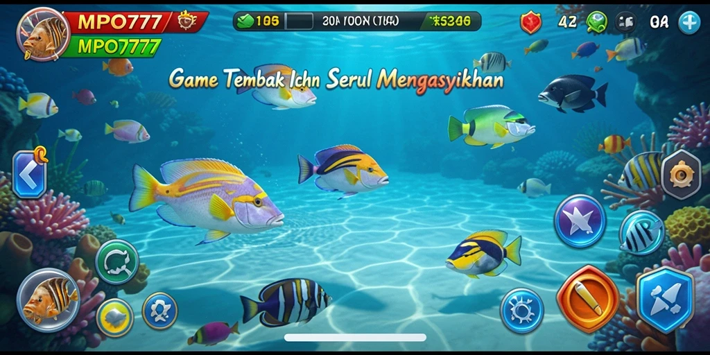 Tampilan gameplay MPO777 yang seru dengan berbagai ikan berwarna-warni.