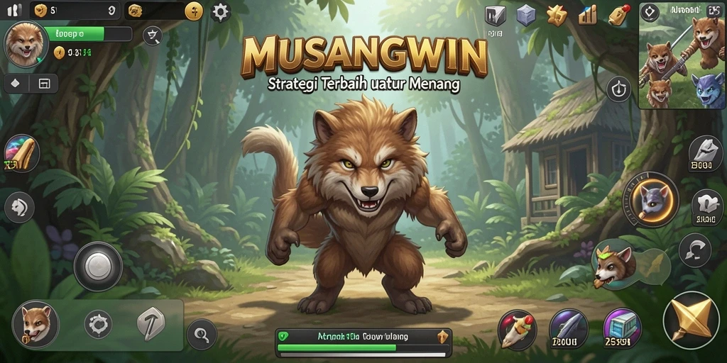 Screenshot gameplay MUSANGWIN yang menunjukkan pertempuran strategis.