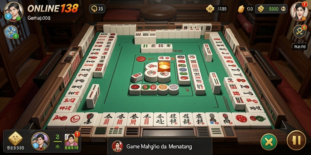 Screenshot utama ONLINE138 menampilkan gameplay yang mendebarkan dalam Mahjong.