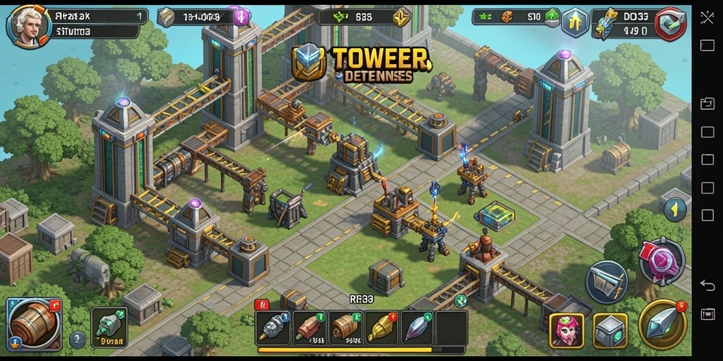 Tampilan gameplay RR33 yang menegangkan di medan perang Tower Defense.