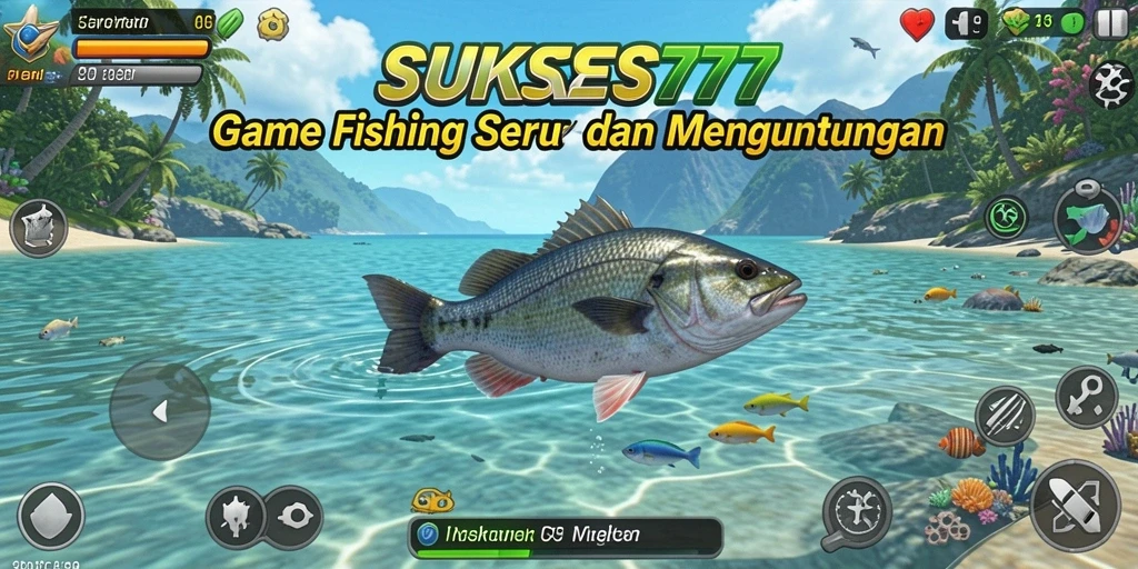 Tampilan gameplay <strong>SUKSES777</strong> saat menangkap ikan di lokasi memancing yang menakjubkan.