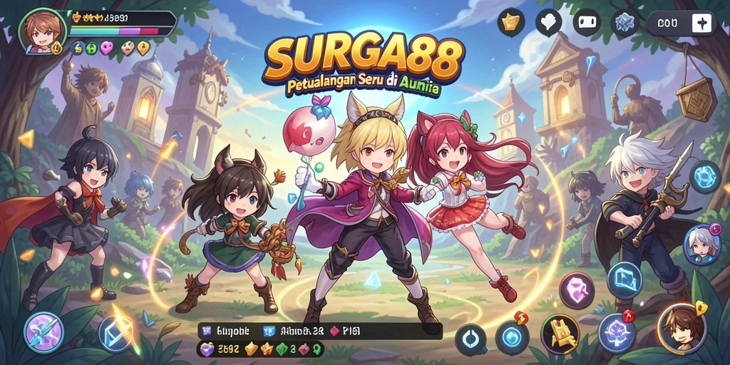 Tampilan gameplay seru dari SURGA88 dengan karakter anime yang menarik.