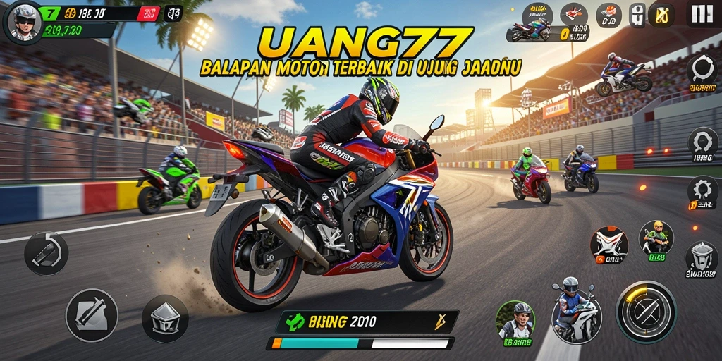 Tampilan gameplay mendebarkan di UANG77 dengan balapan motor intens.