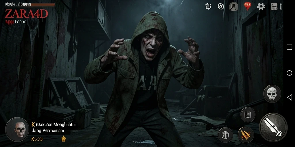 Screenshot ZARA4D menampilkan suasana mencekam dan gameplay menegangkan.